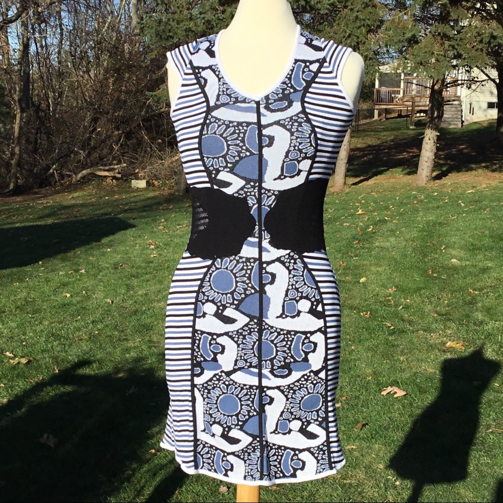 Didier Parakian Striped Geometric Cap Sleeve Dress